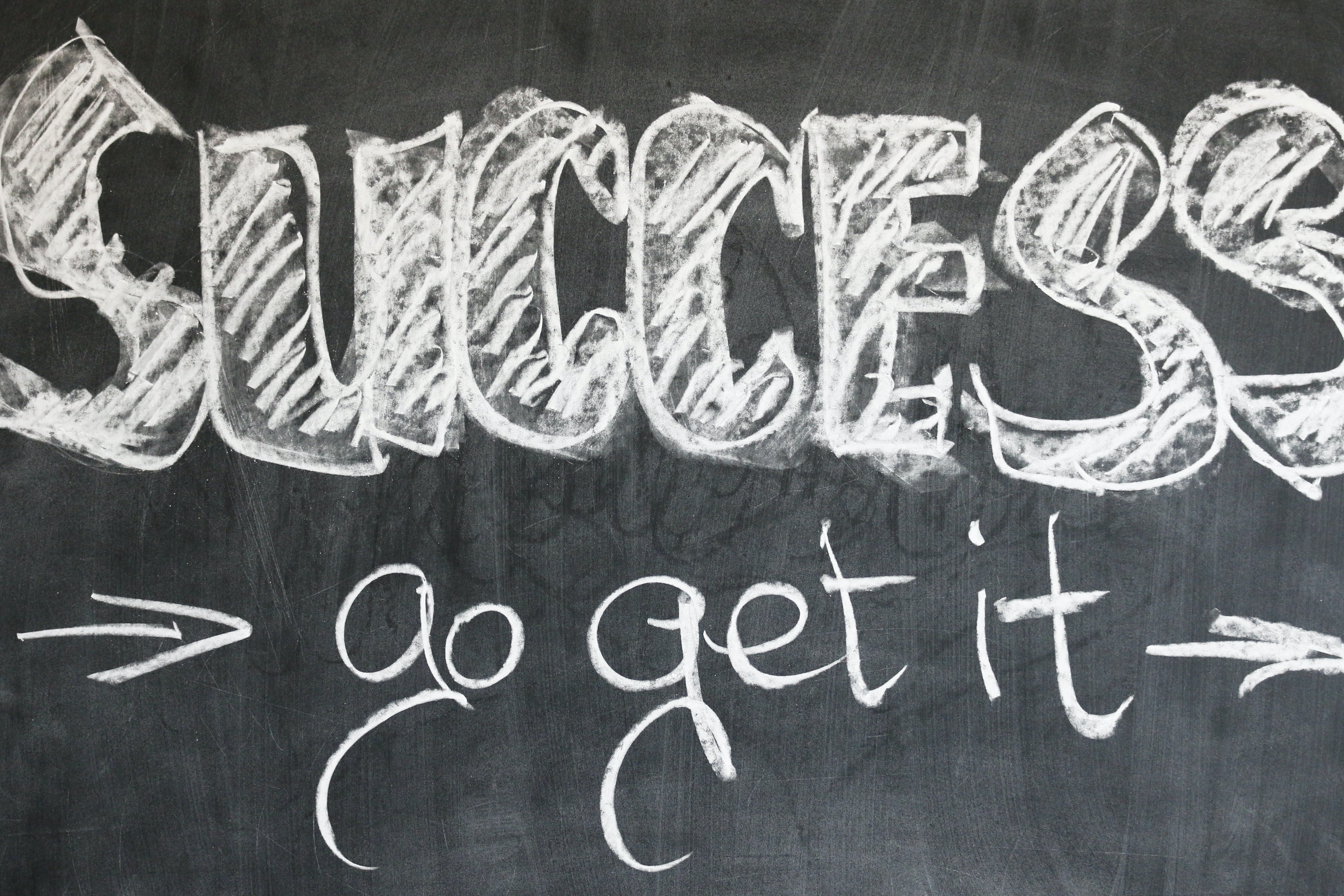 Chalkboard that reads "Success: go get it"