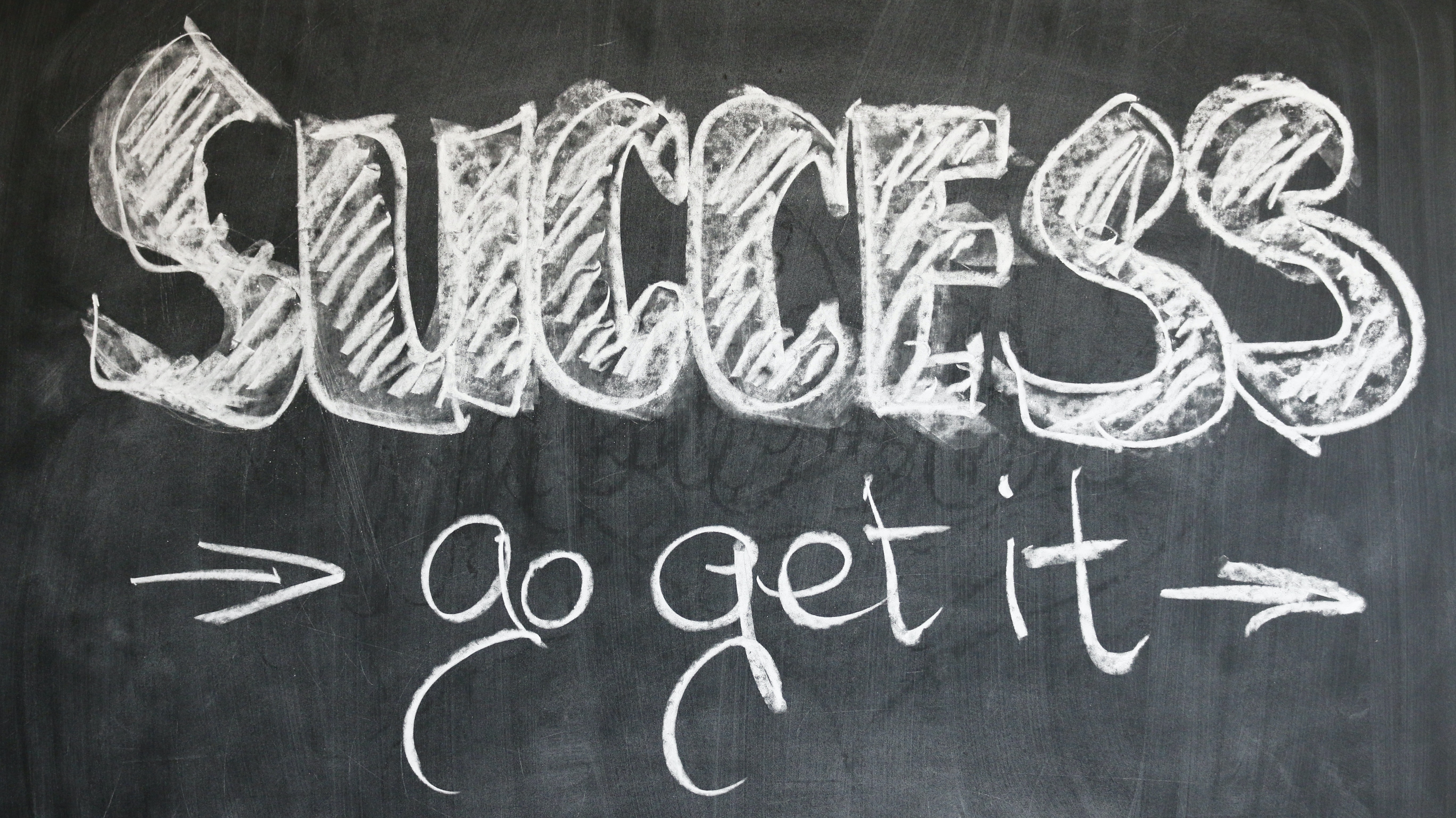 Chalkboard that reads Success: go get it