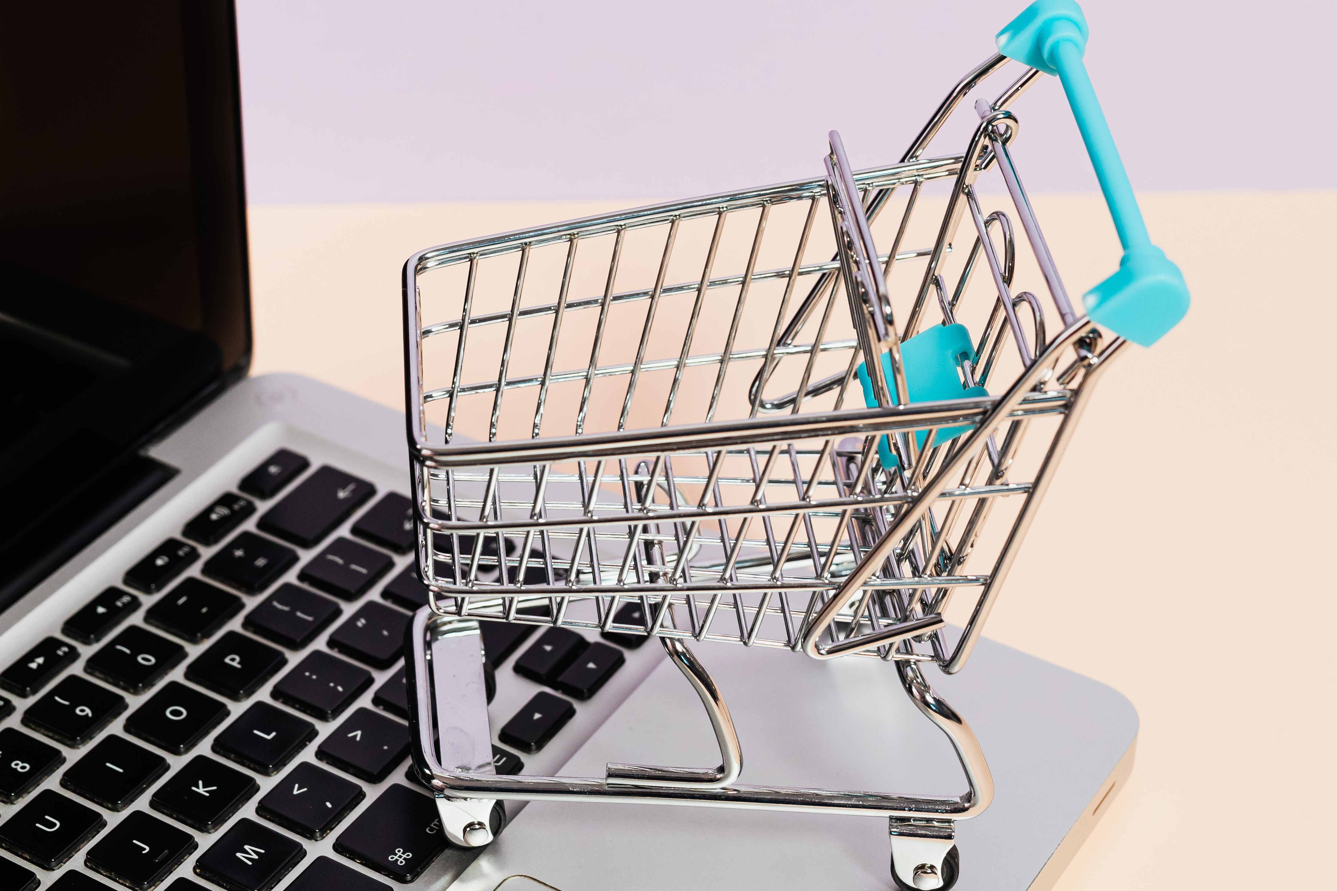 A picture of a shopping cart with a computer