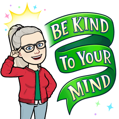 Bit-moji of Falla that reads, "Be Kind to Your Mind."