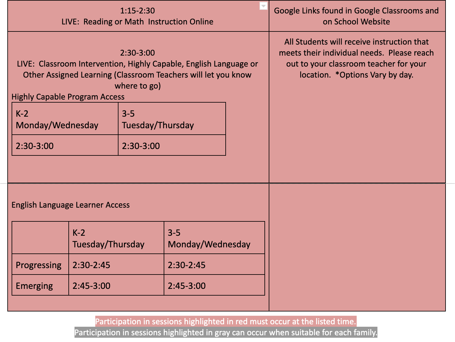 Elementary Schedule Part 2