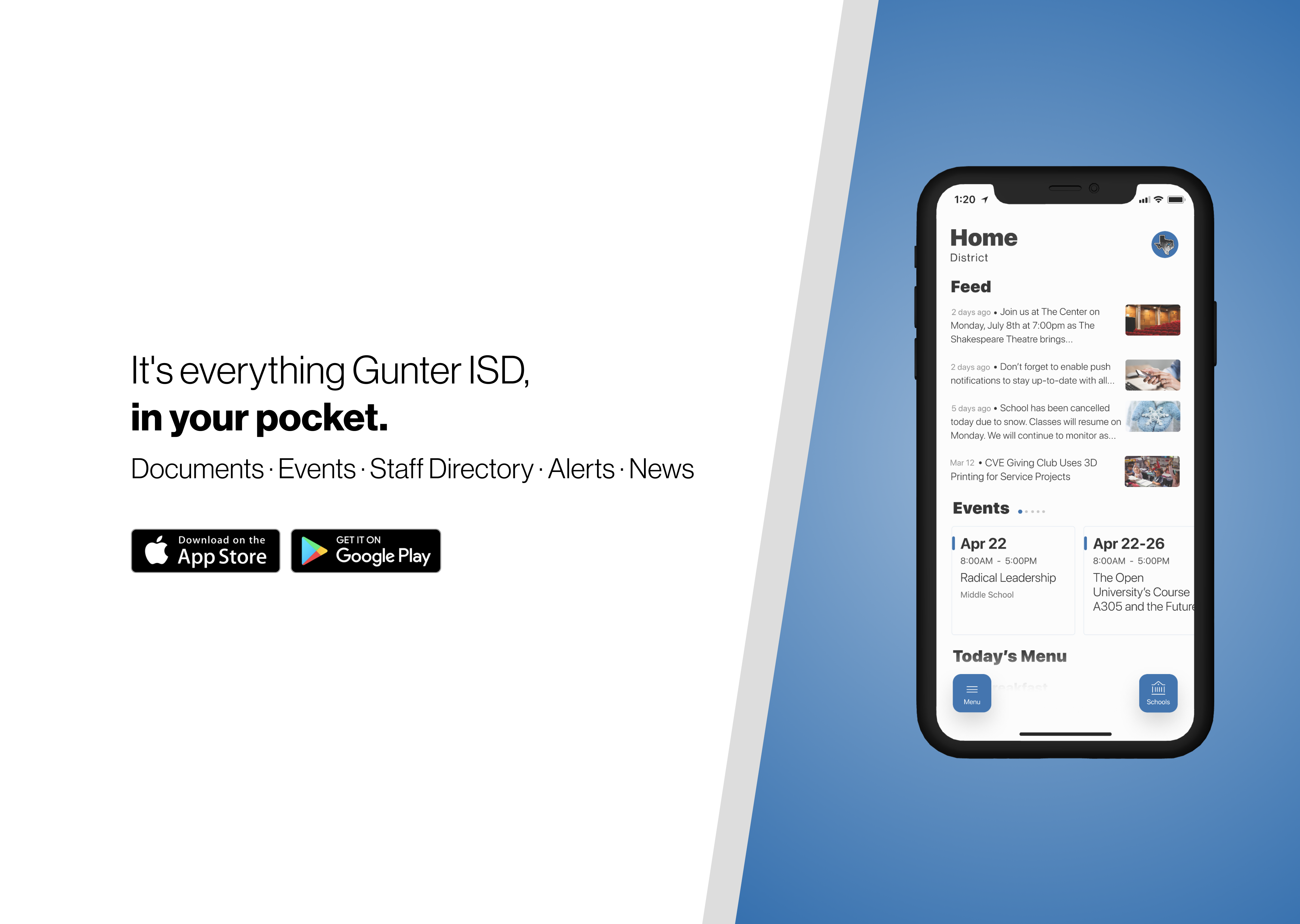 Download our Gunter ISD school app today on both the Apple and Google Play store