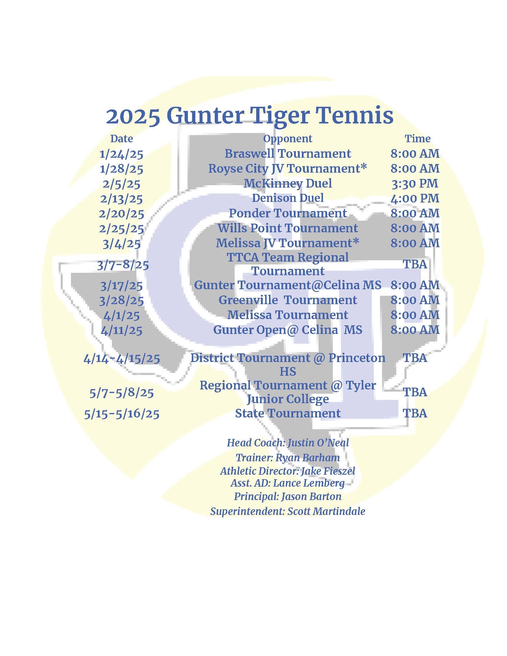 Tennis Schedule