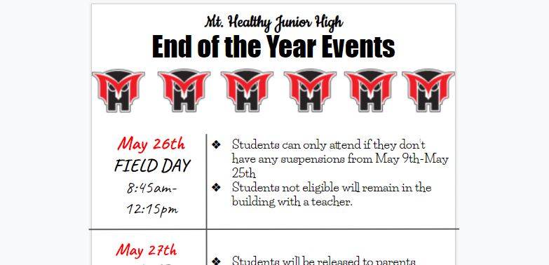 JH end of year events