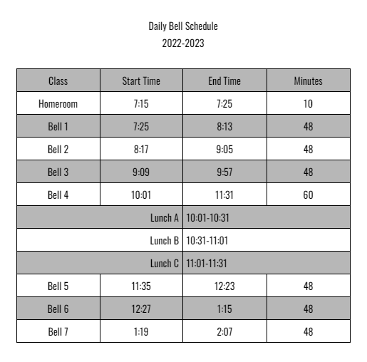 daily bell schedule
