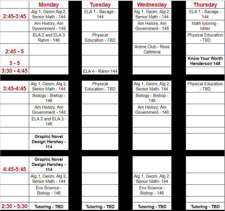 BEYOND master schedule
