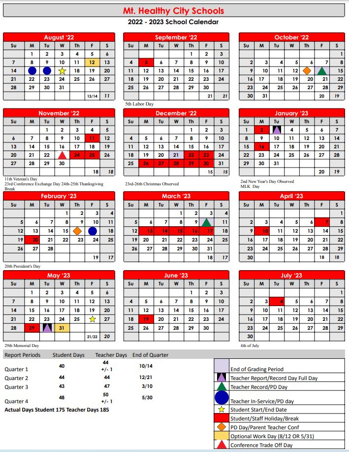 2022-23 District Calendar | Mt. Healthy North Elementary 2022-23 District Calendar | Mt. Healthy North Elementary