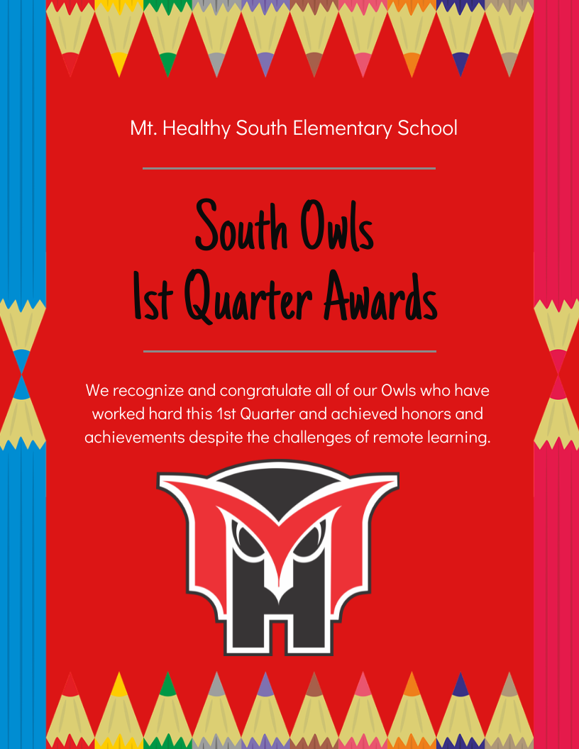 south 1st quarter awards graphic with student names