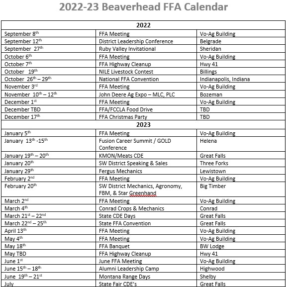 22-23 FFA Calendar