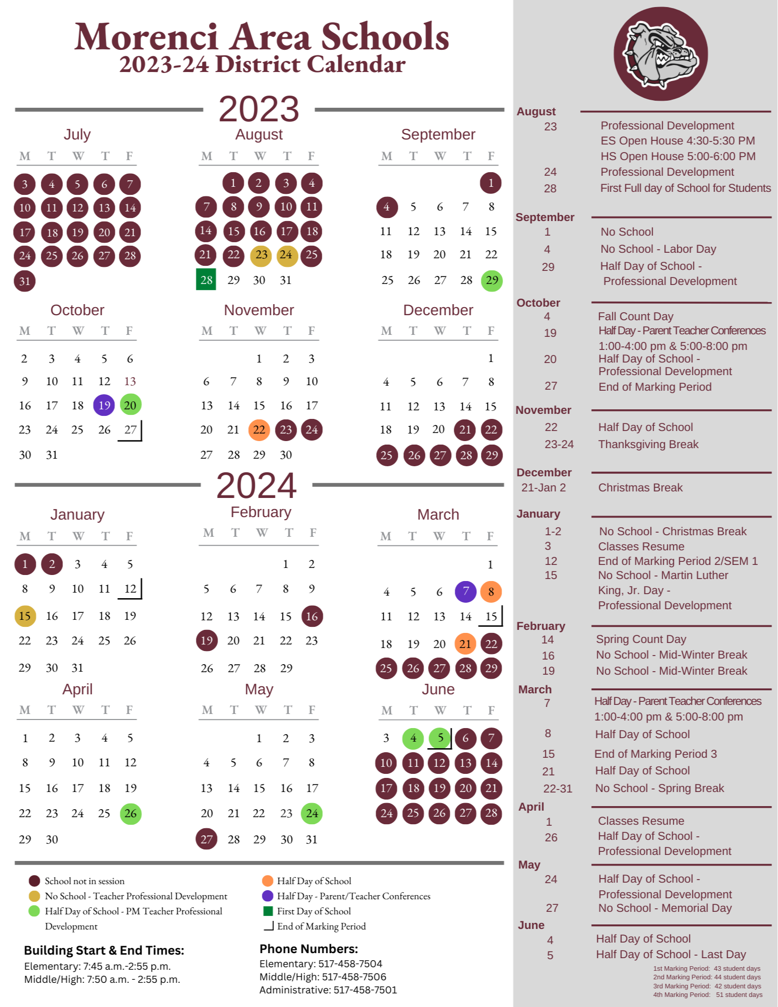 2324 Calendar Morenci Area Schools