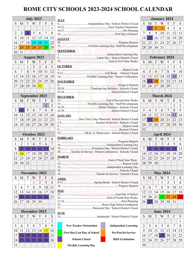 Calendar Rome City Schools