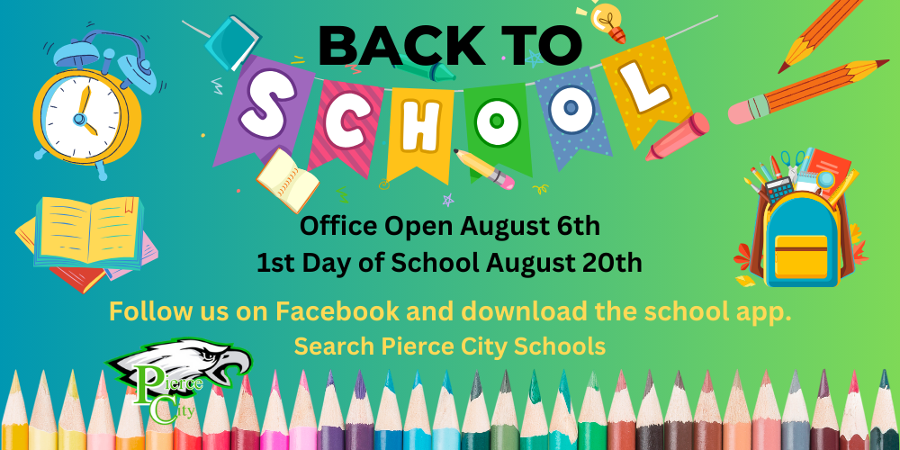 back to school. office opens August 6th. 1st day of school August 20th.