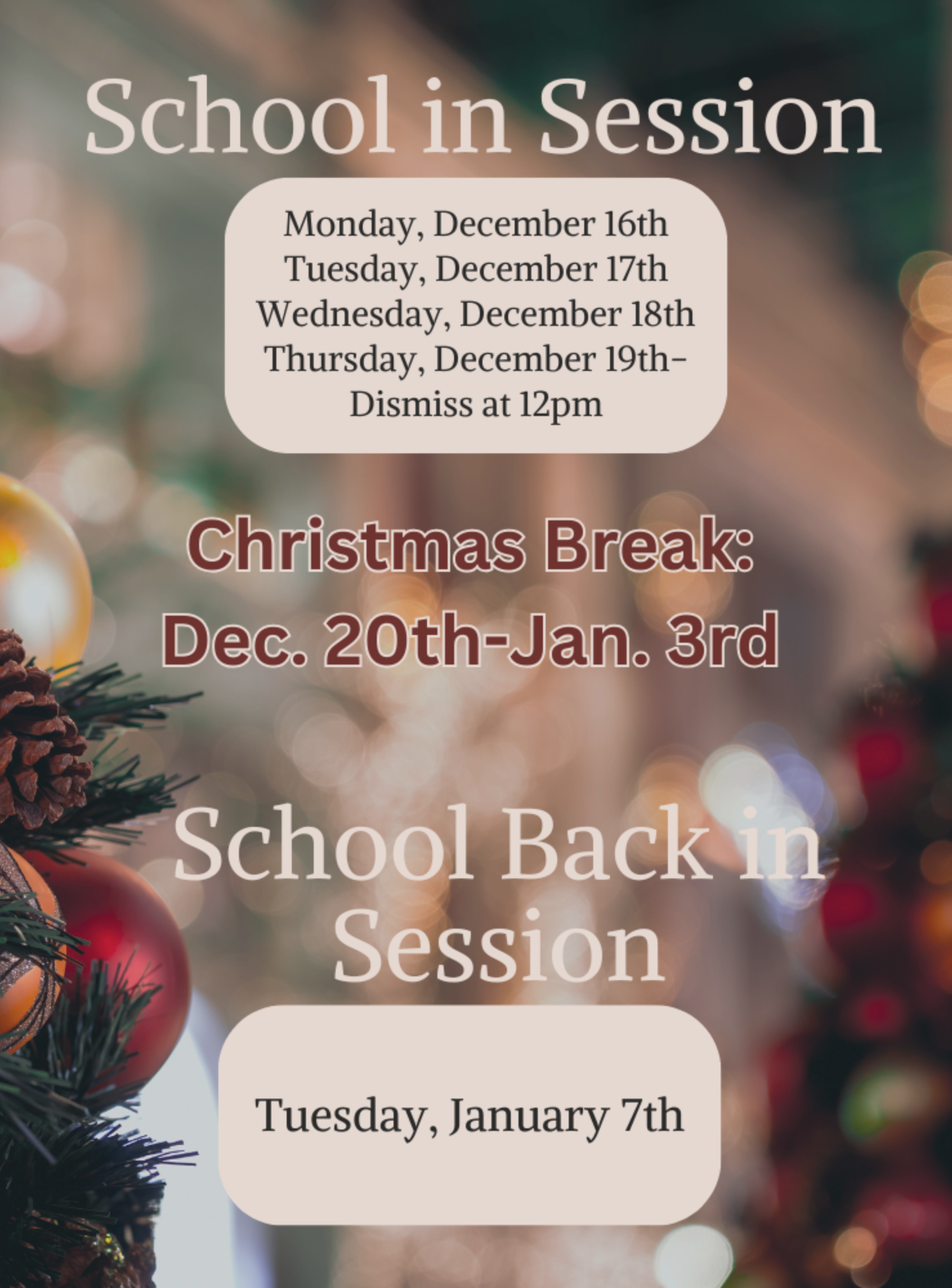 christmas break december 19th at 12pm