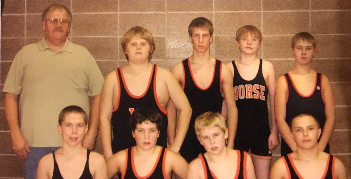 2007-2008 Junior High Whitehall Norse Wrestling Team Top Row (L to R): Coach Klonecki, Lucas Larson, Jake Pientok, Wes Herried, Dylan Summers Bottom Row (L To R): Brett Leque, Sam Schultz, Kory Lasiter, Bill Kissinger.