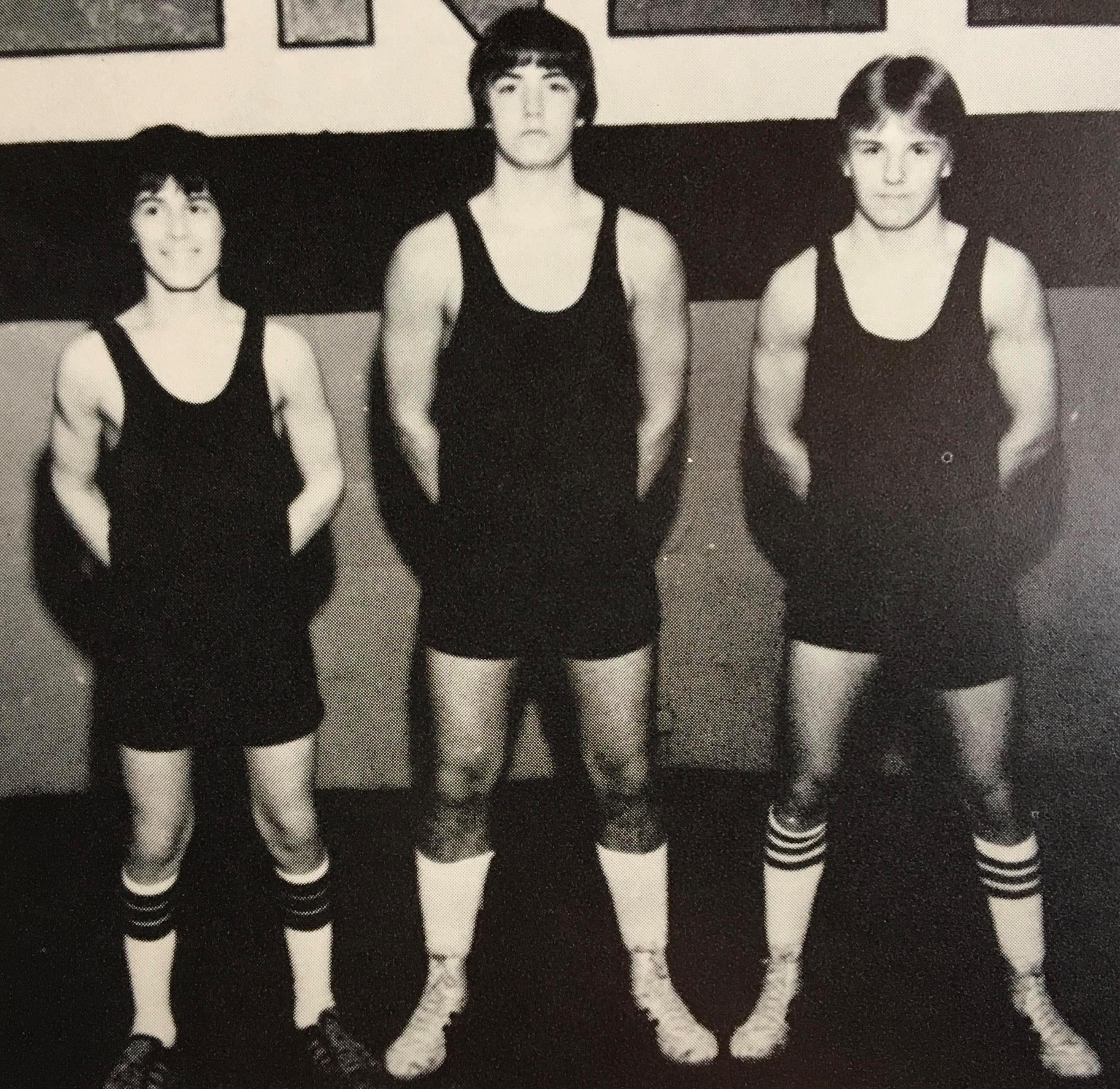The young crop of Norse Wrestlers (L to R): Mike Blaeser, Todd Mickelson, and Chuck Wozney
