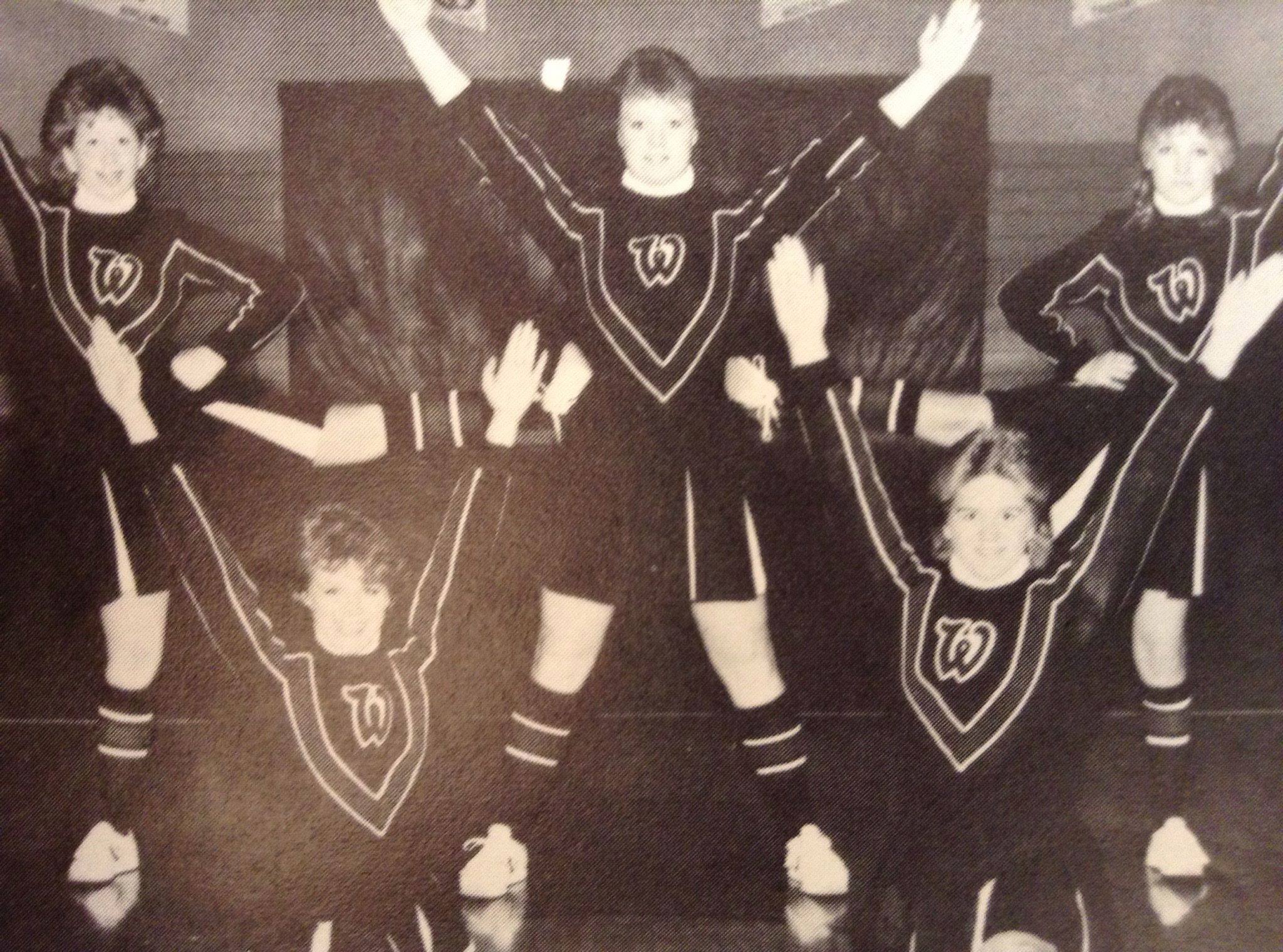 1985-1986 Whitehall Norse Cheer Squad Sondra Haug, Renee Helstad, Dawn Johnson, Michele Haralson, Angie Andre.