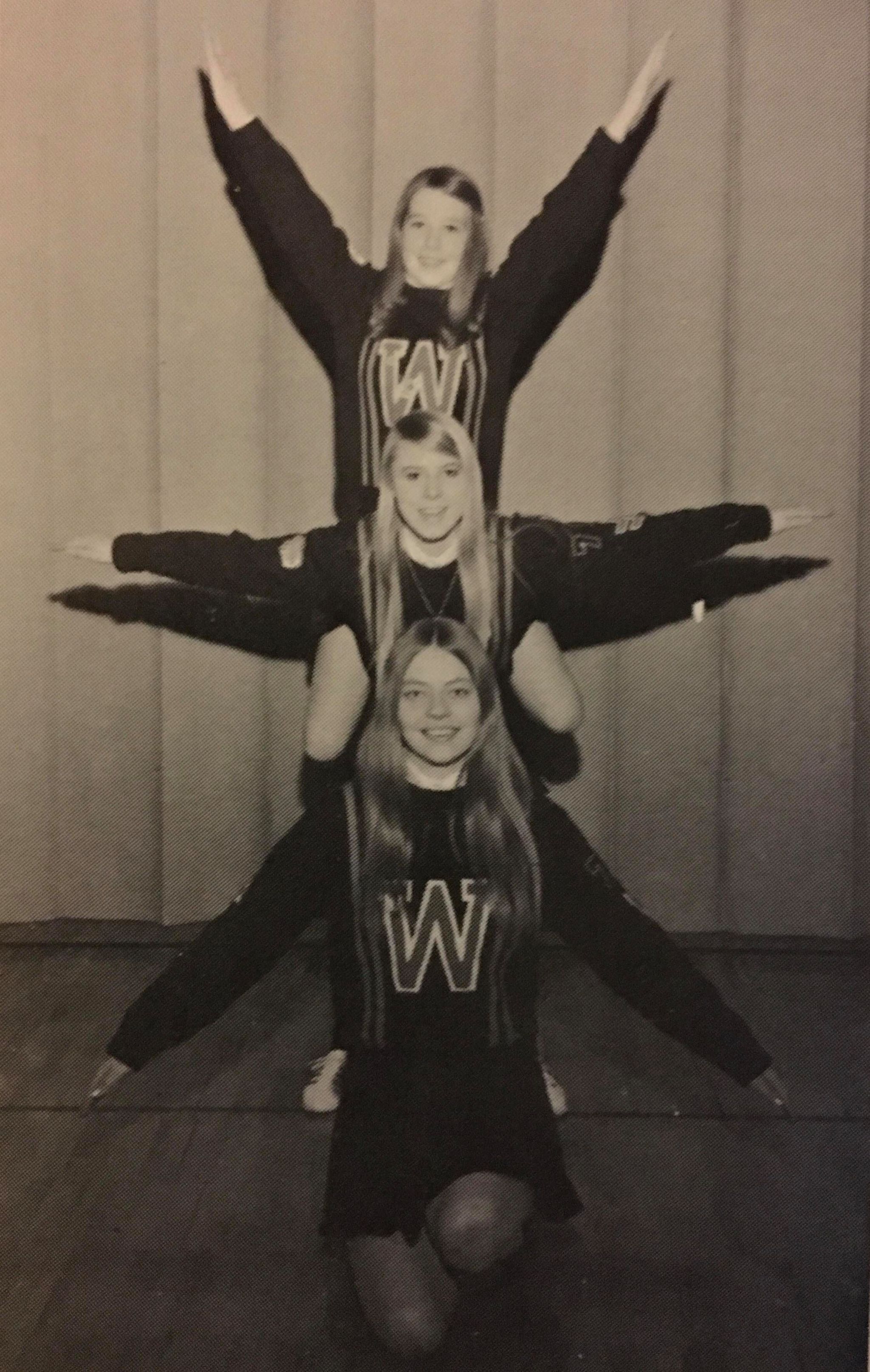 Cheerleaders: Top to Bottom: Barbra Bedsend, Jeanne Woychik, Emily Christopherson.