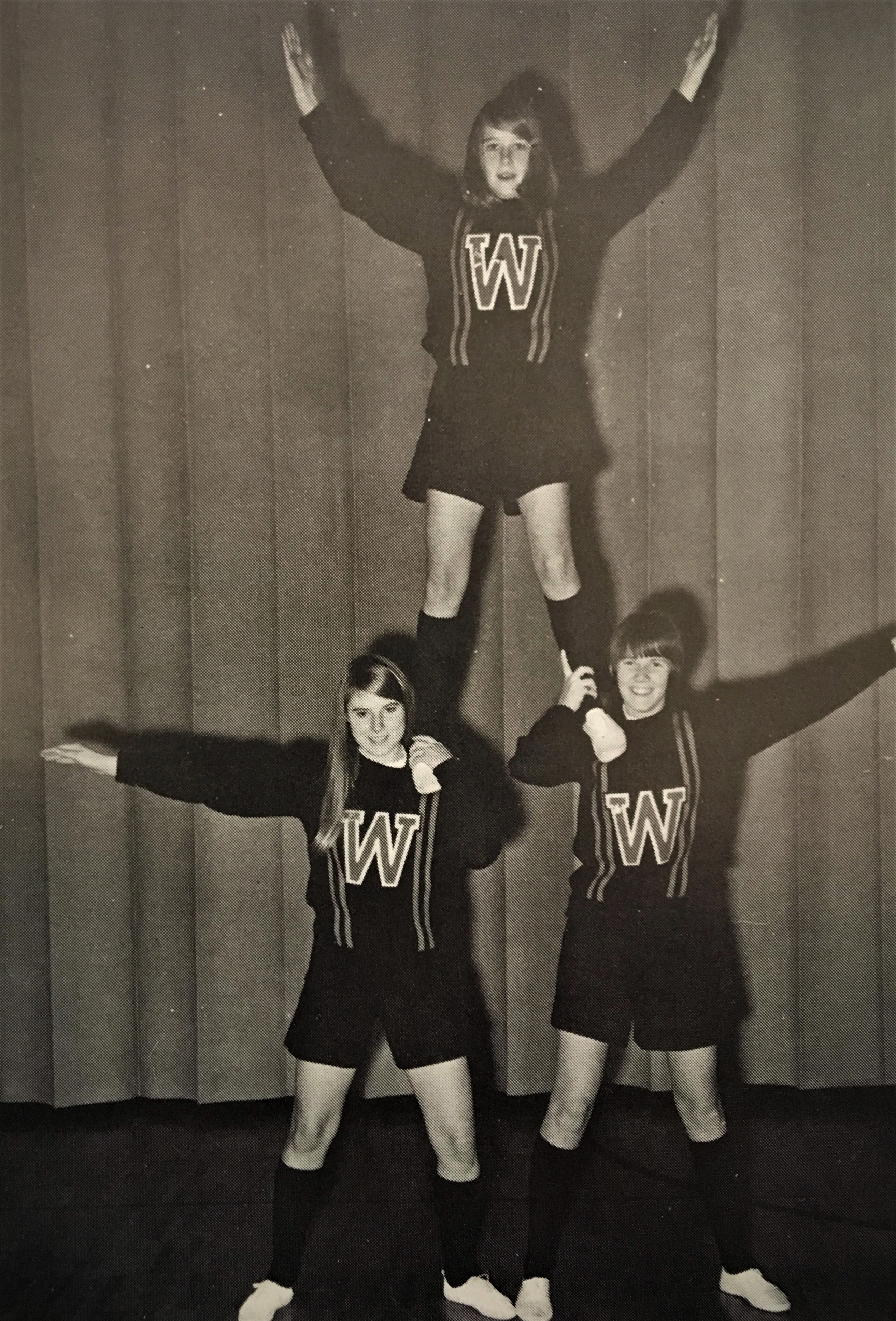 Cheerleaders (Left to Right): Jeanne Woychik, Barbara Bensand, Jane Windjue.