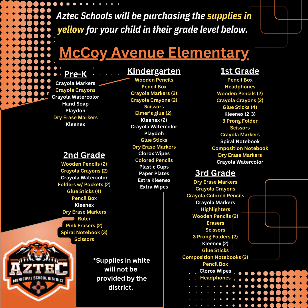 Supply Lists AZTEC MUNICIPAL SCHOOL DISTRICT