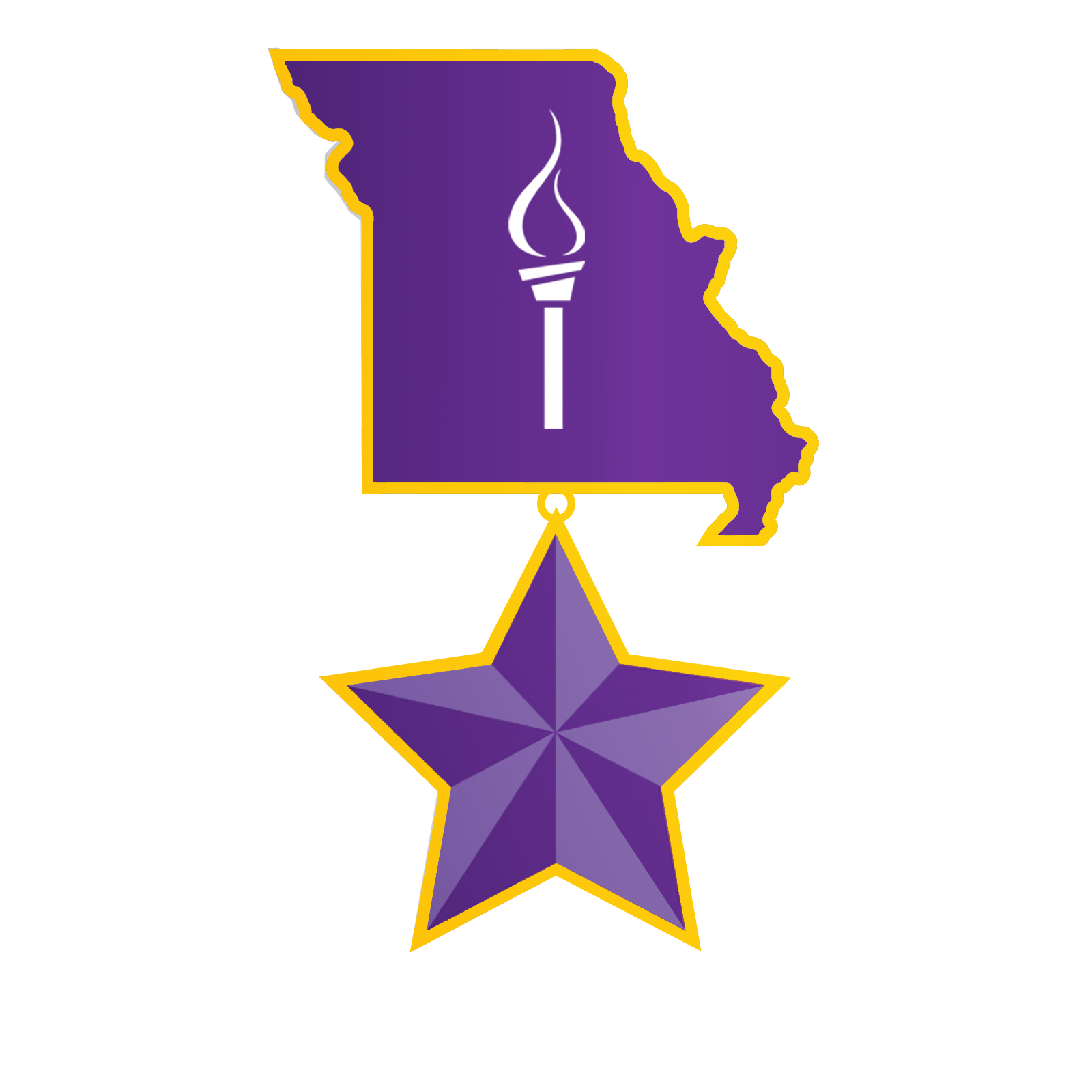 Shape of  Missouri with a purple star below