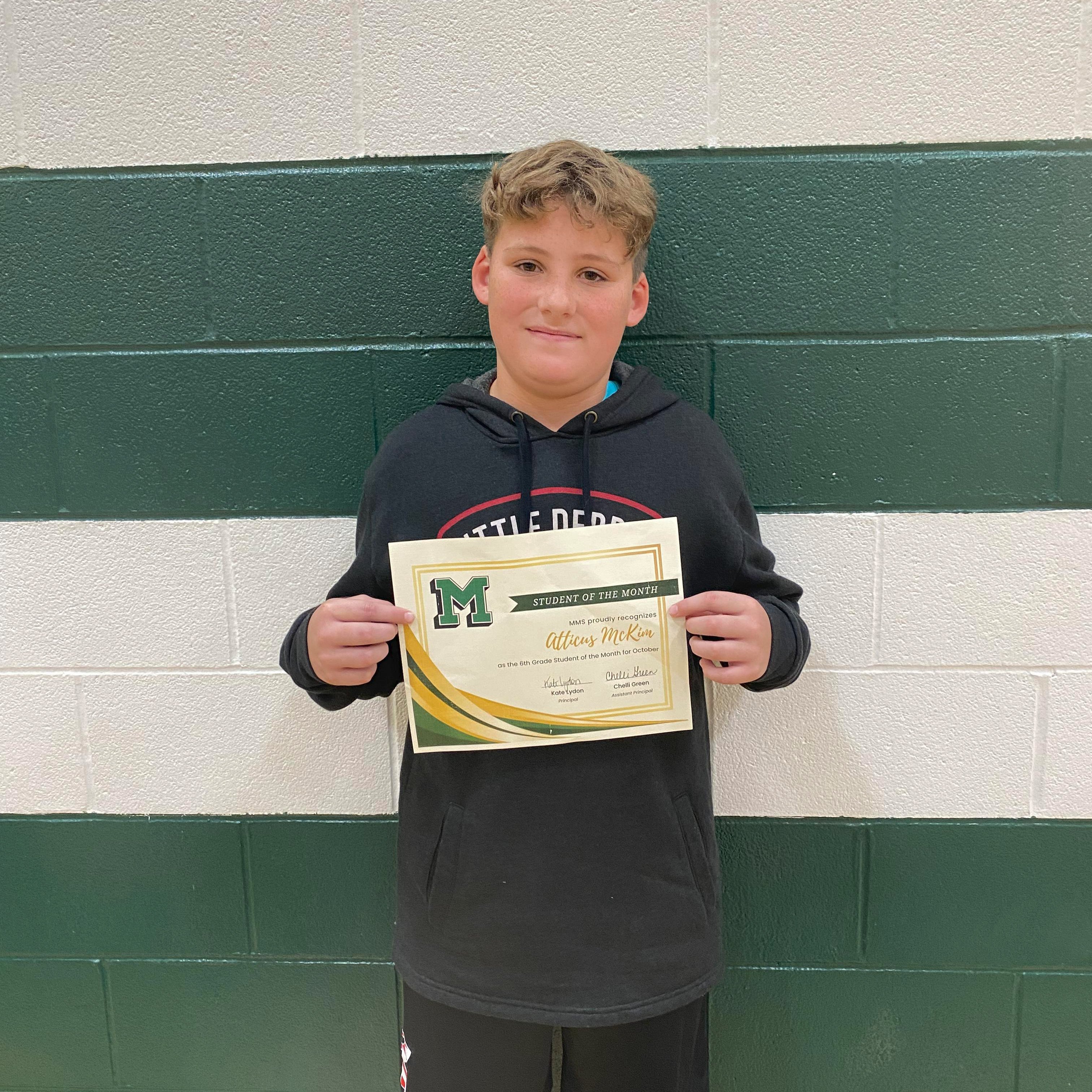 Atticus - MMS 6th Grade October Student of the Month