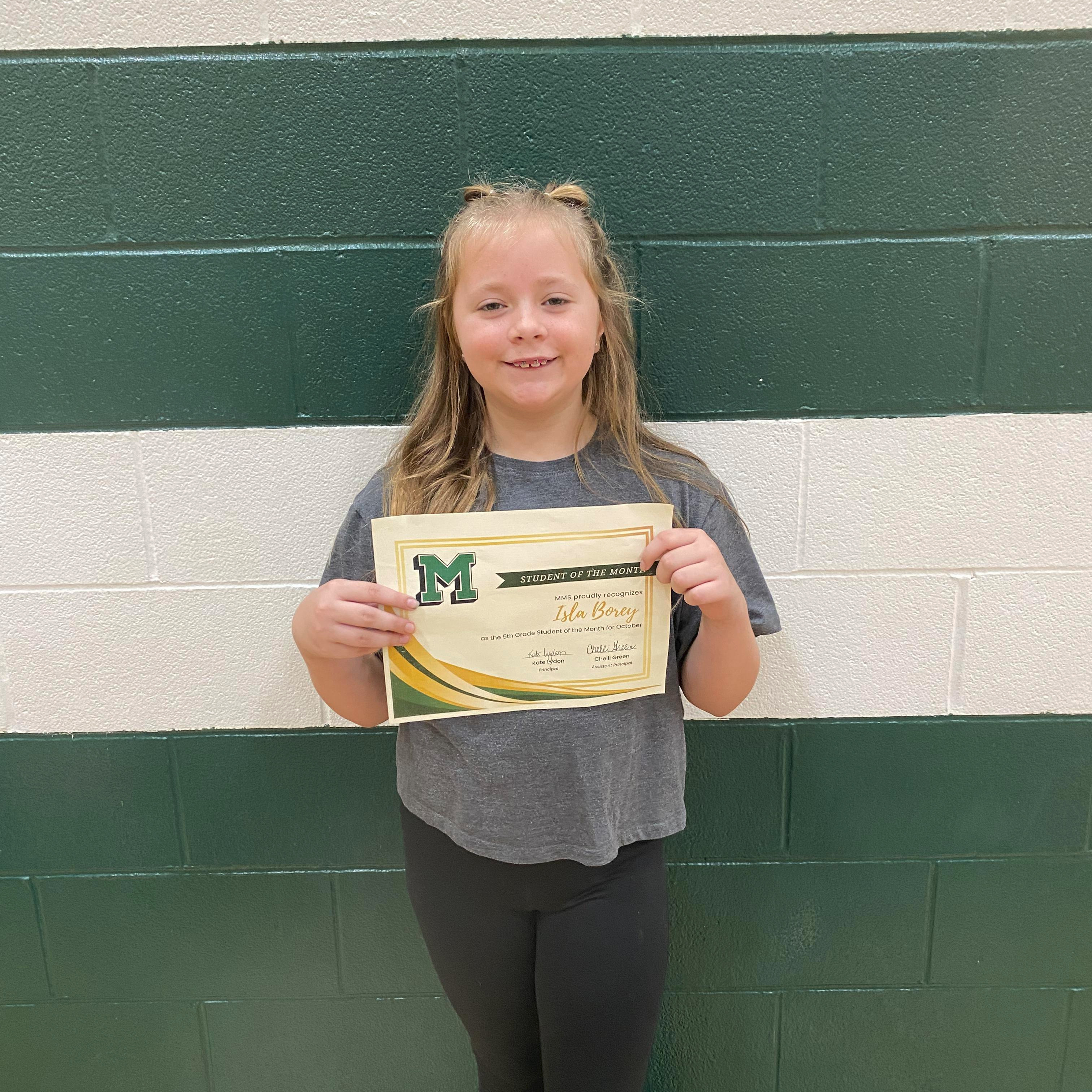 Isla - MMS 5th Grade October Student of the Month