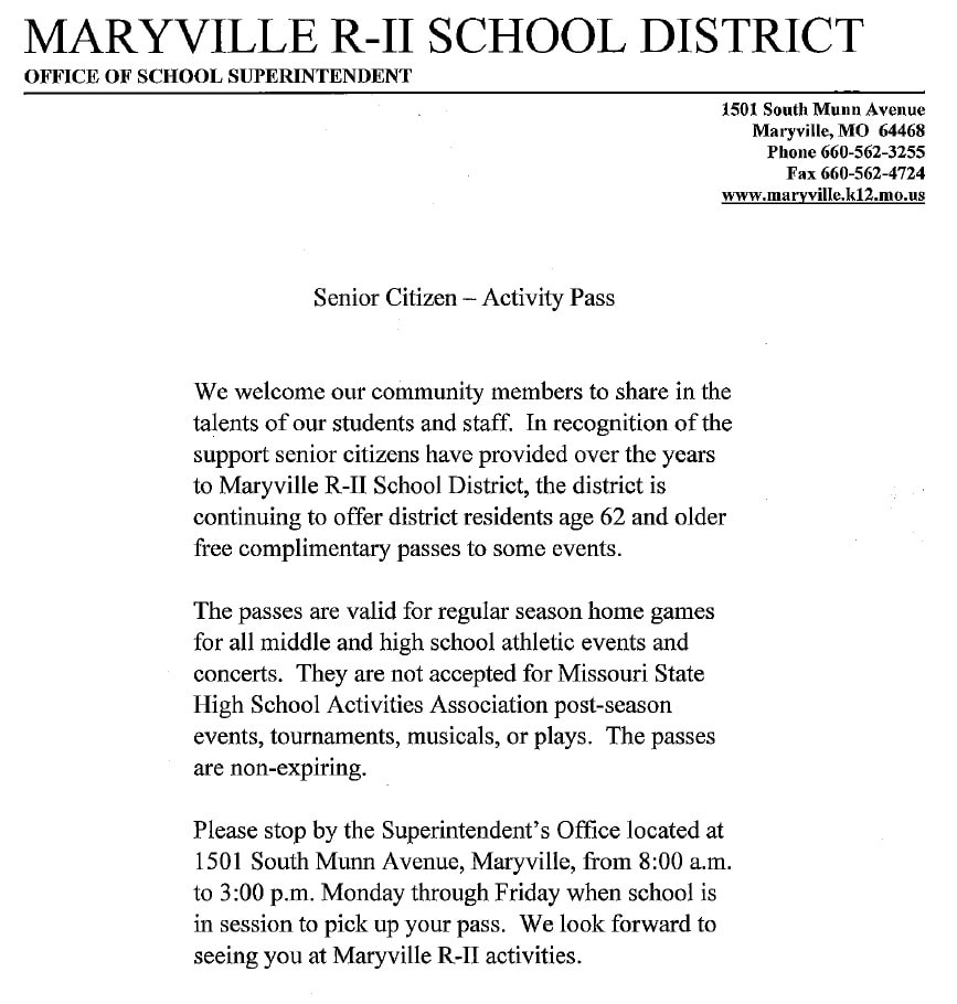 Senior Pass, Maryville R-II School District