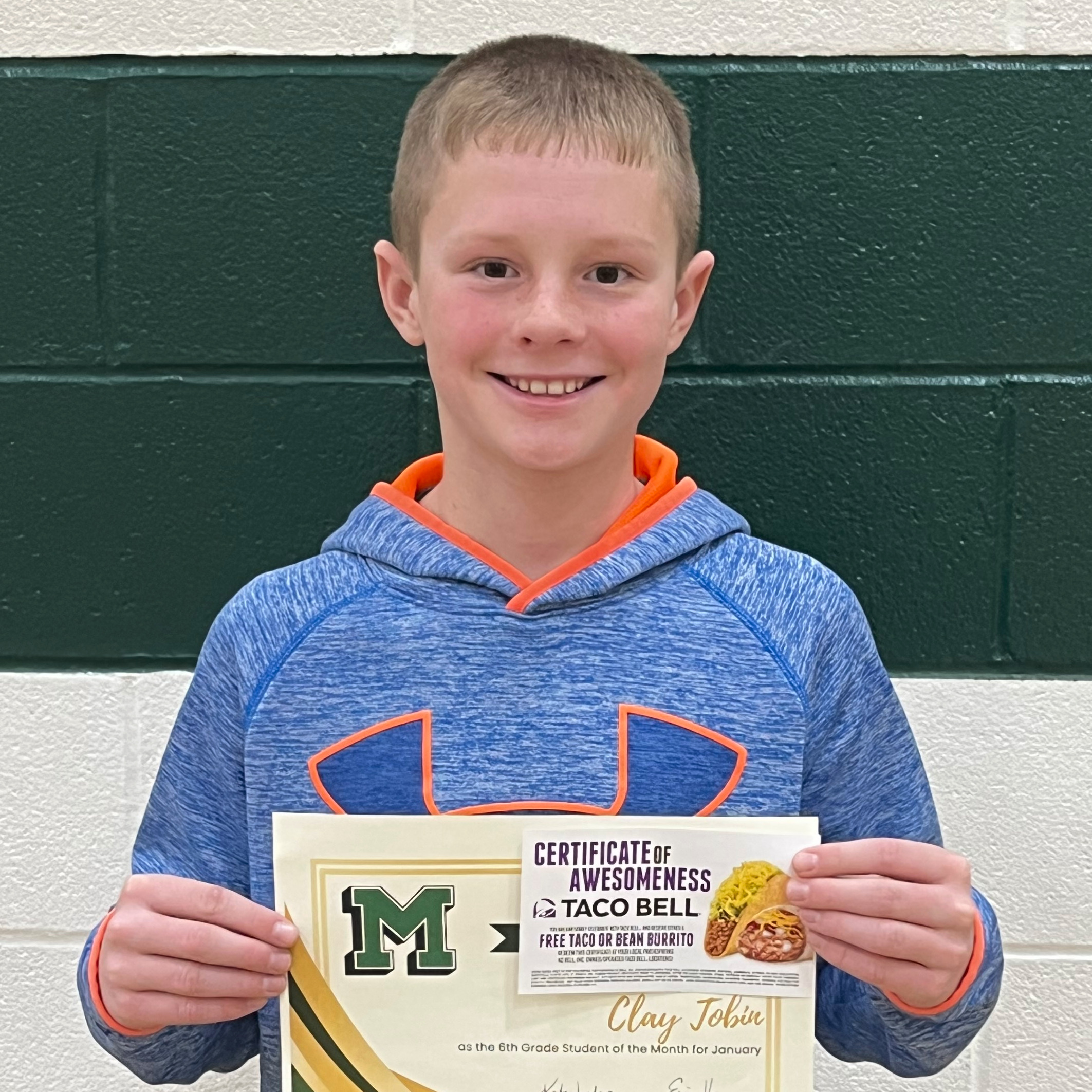 Clay - MMS 6th Grade January Student of the Month