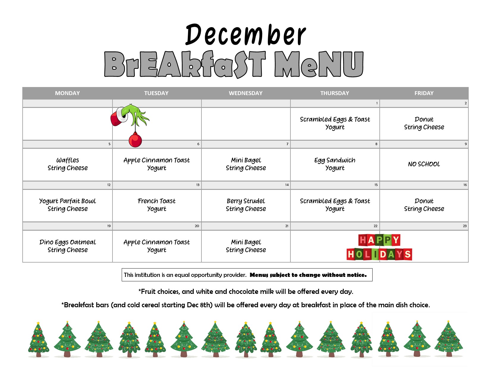 Breakfast/Lunch Menu Fielding Elementary