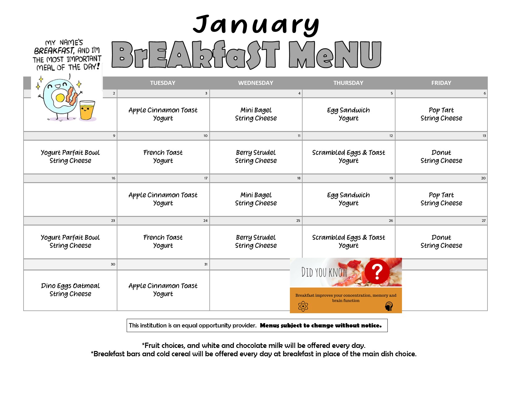Breakfast/Lunch Menu Fielding Elementary
