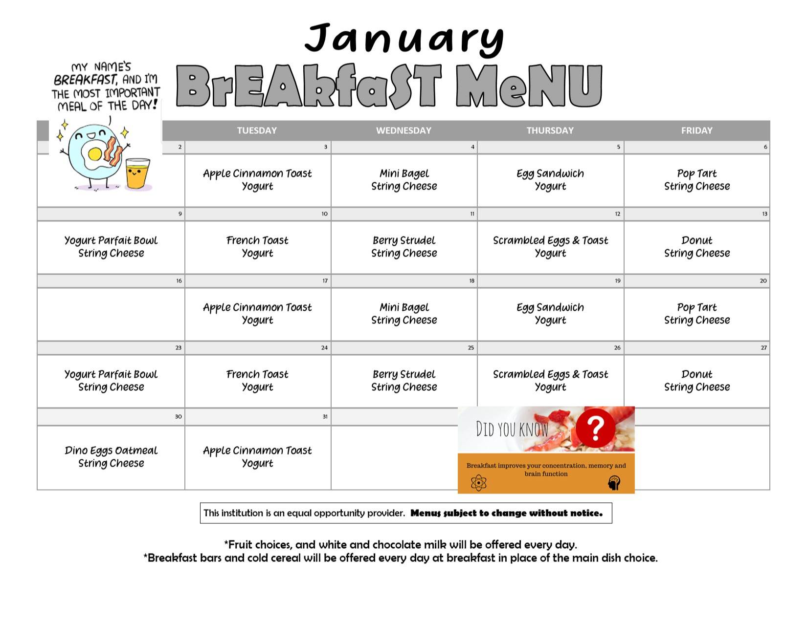 Breakfast/Lunch Menu Fielding Elementary