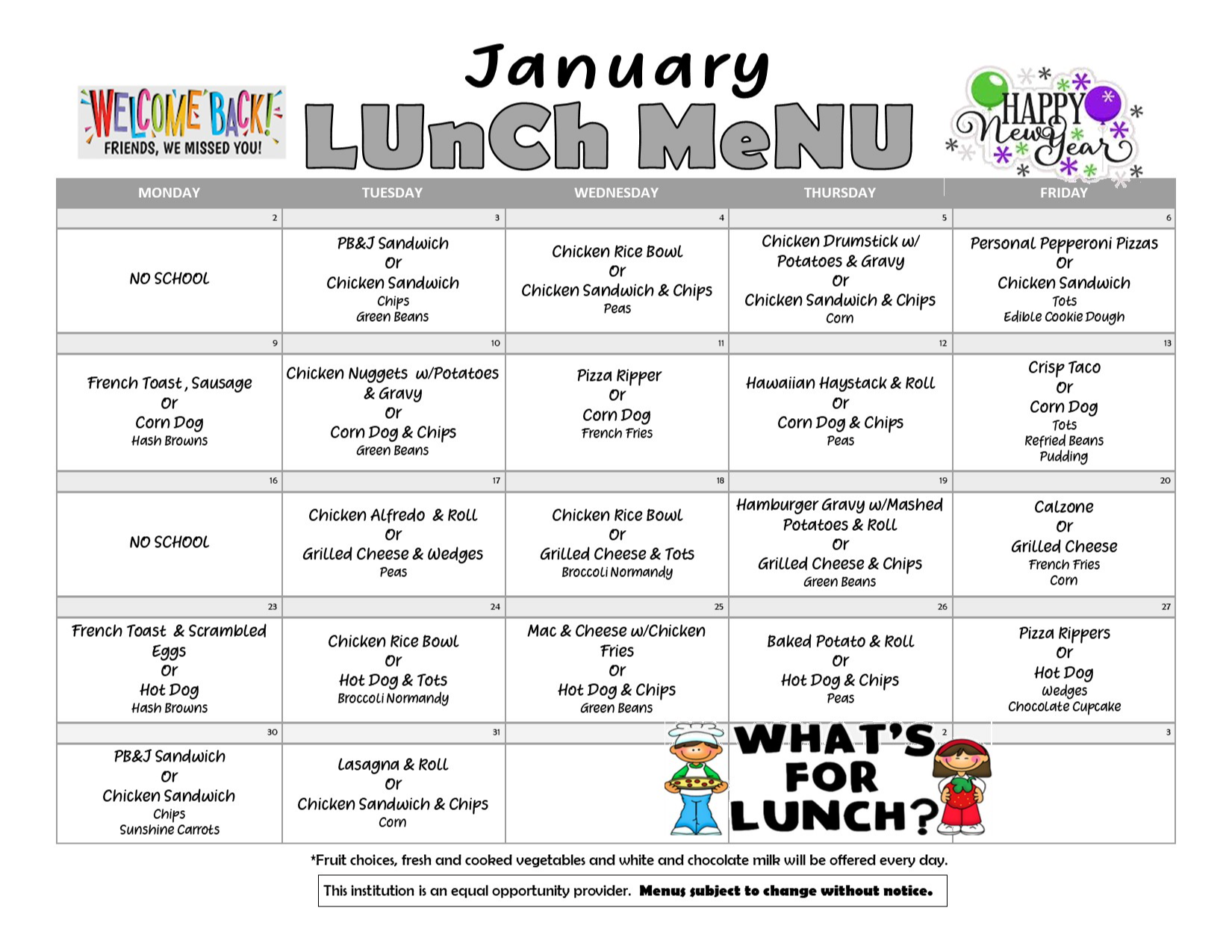 Breakfast/Lunch Menu | Fielding Elementary