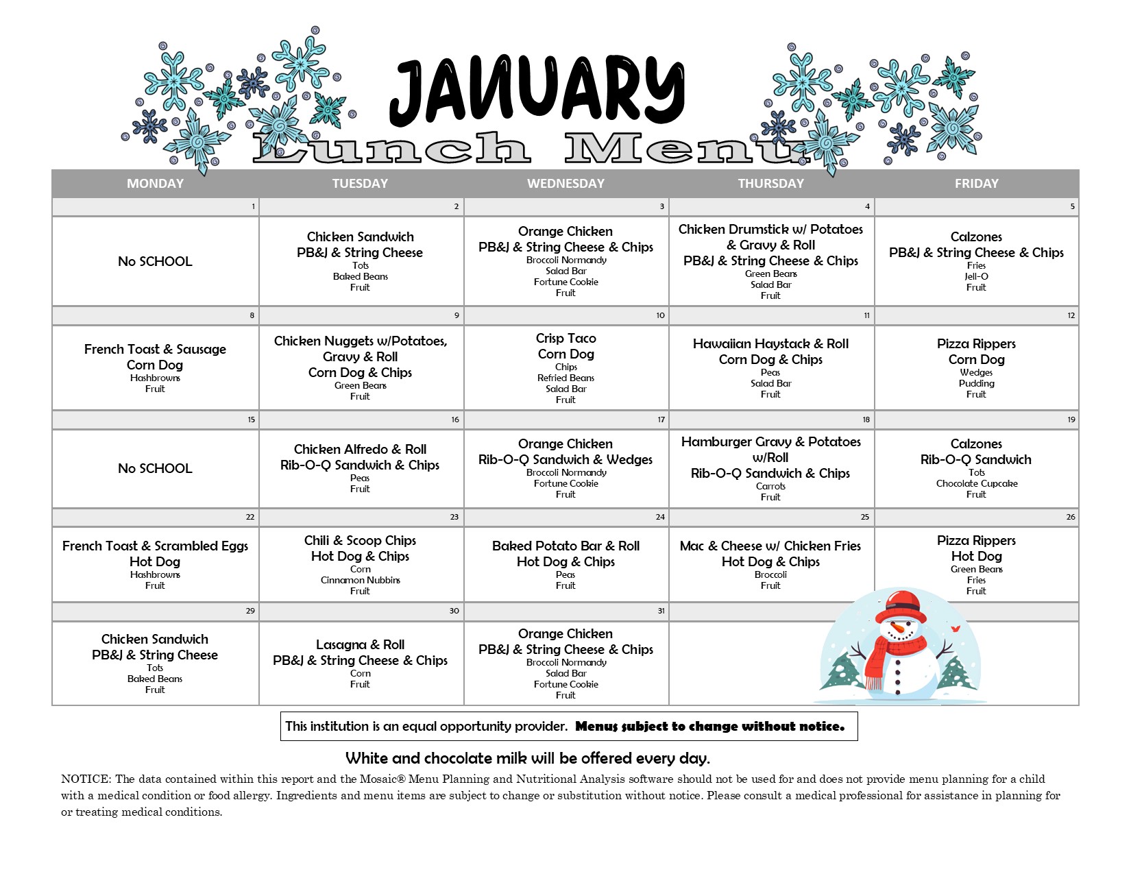 Breakfast/Lunch Menu Fielding Elementary