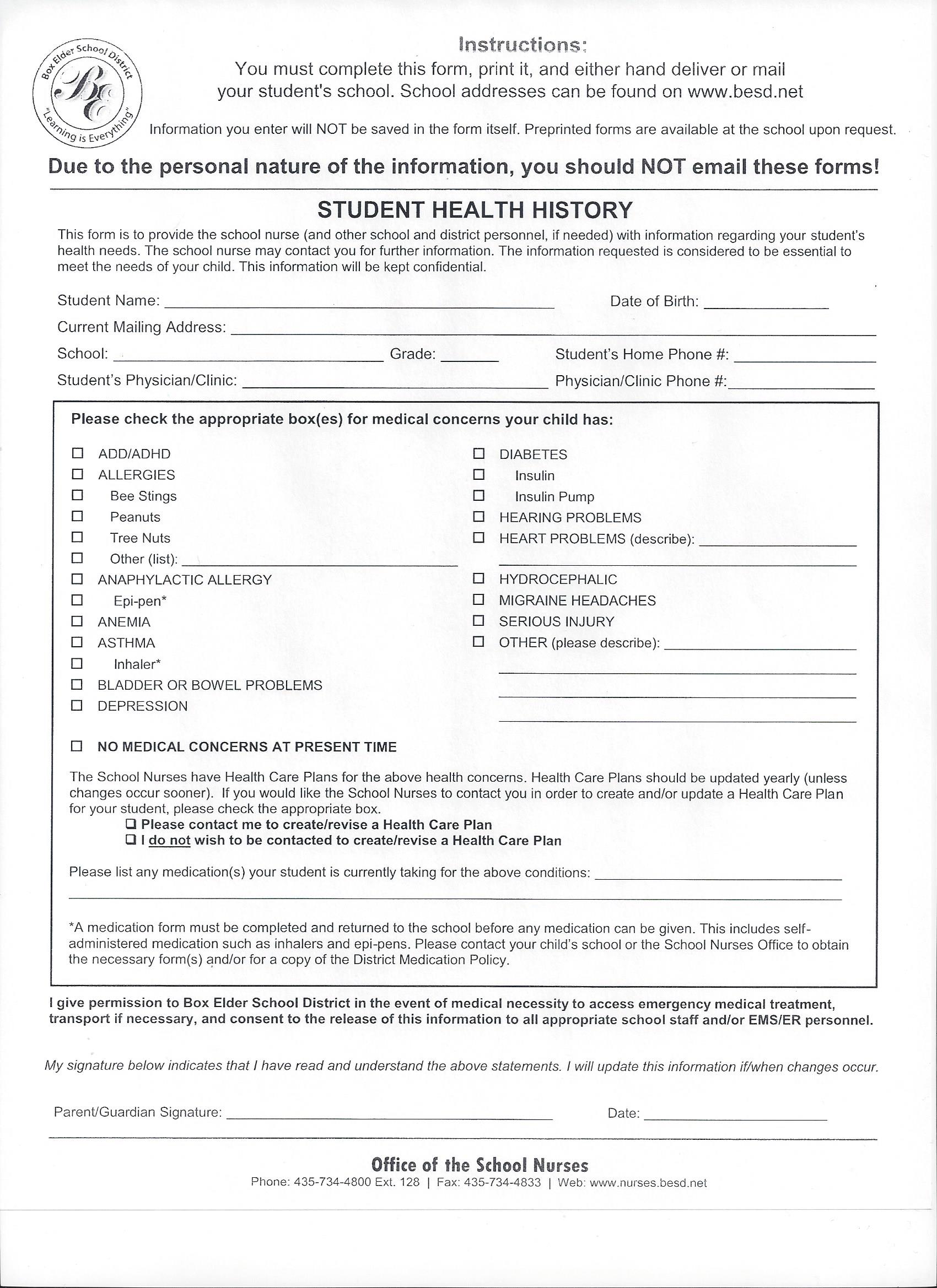 Health History Form