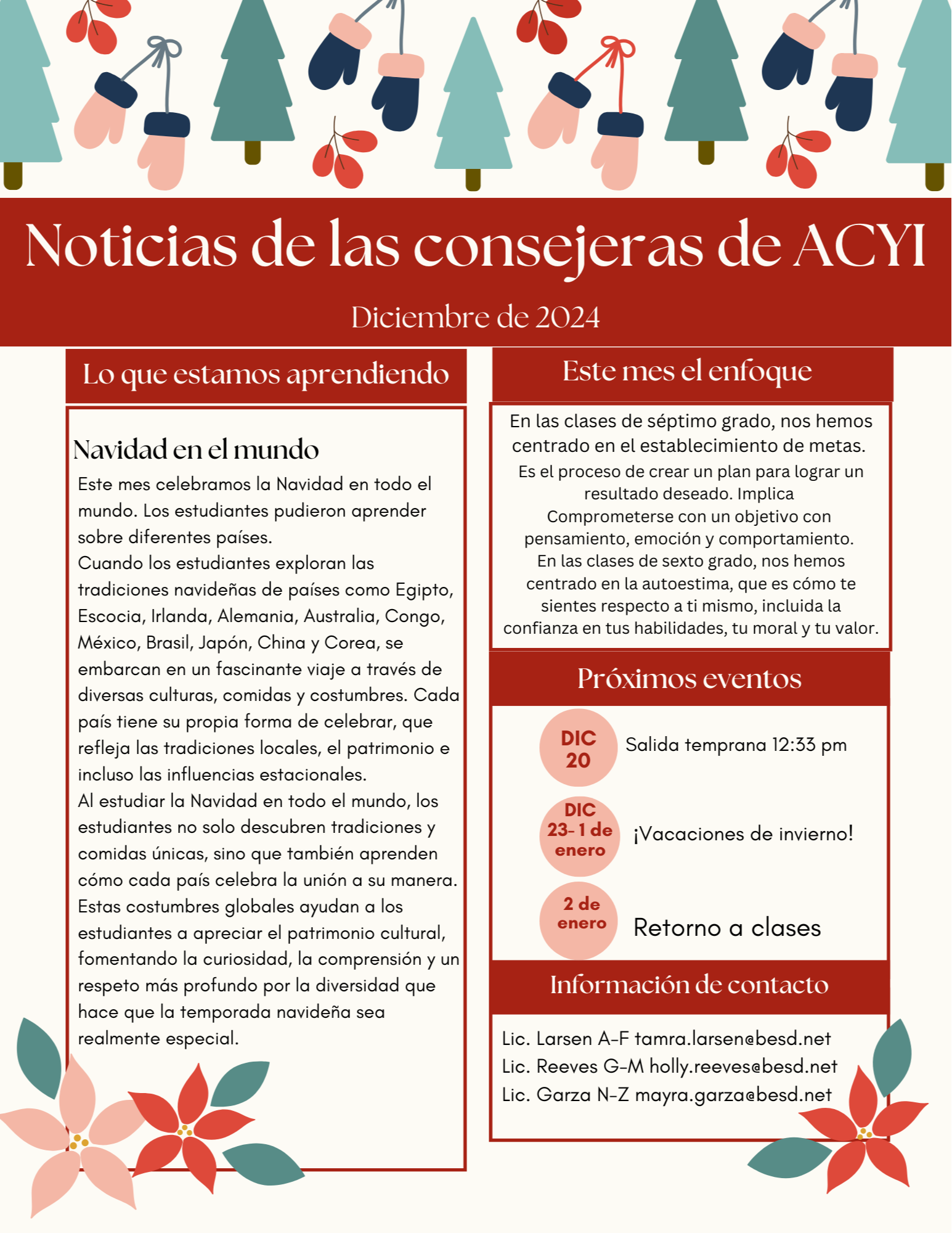 School Counselors Newsletter Spanish