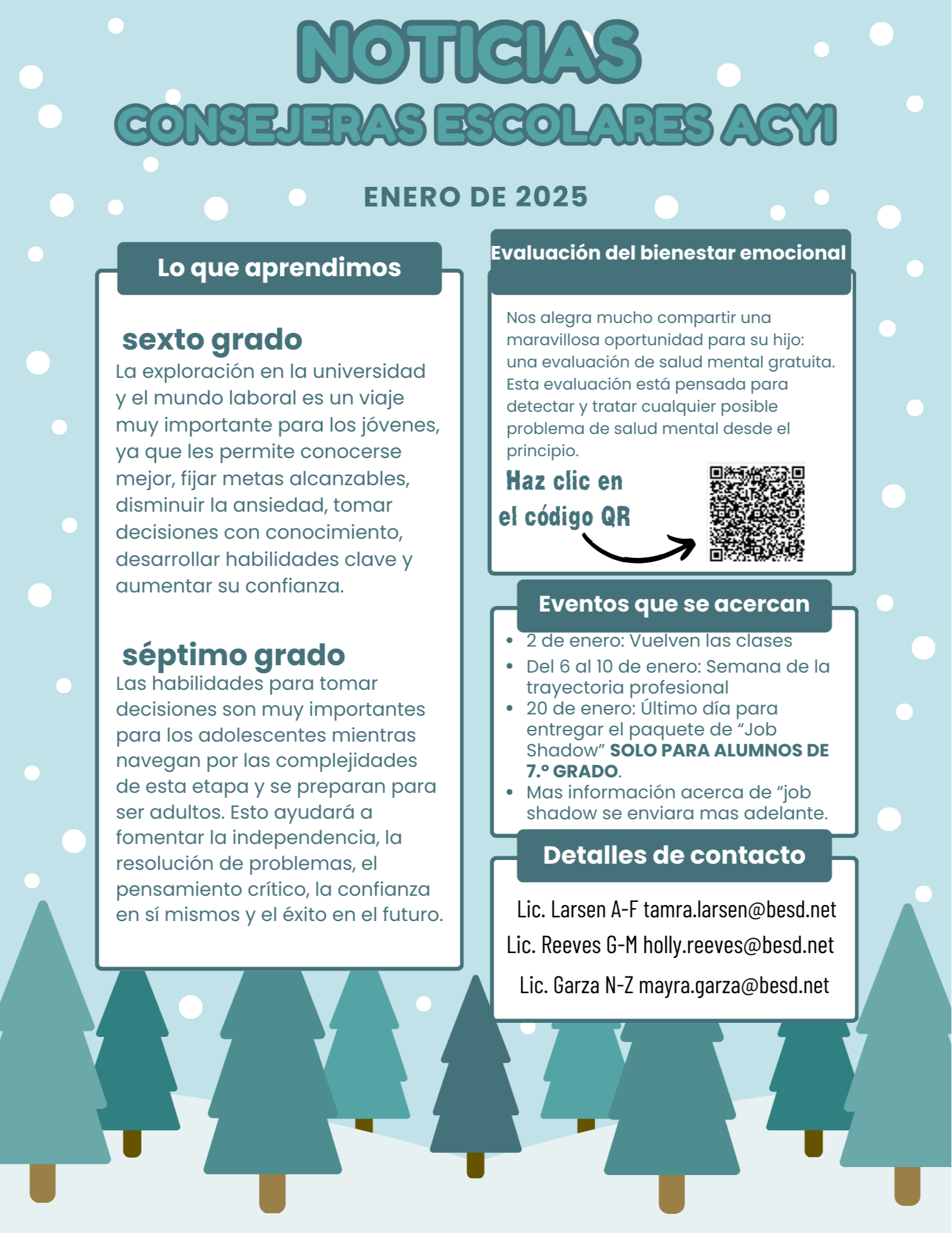 School Counselors Newsletter Spanish