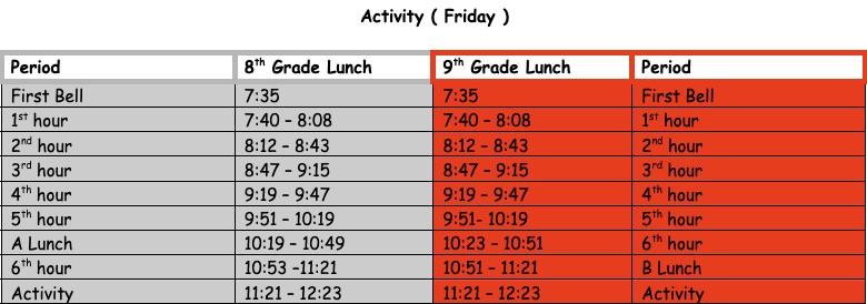 Acticity Friday Schedule