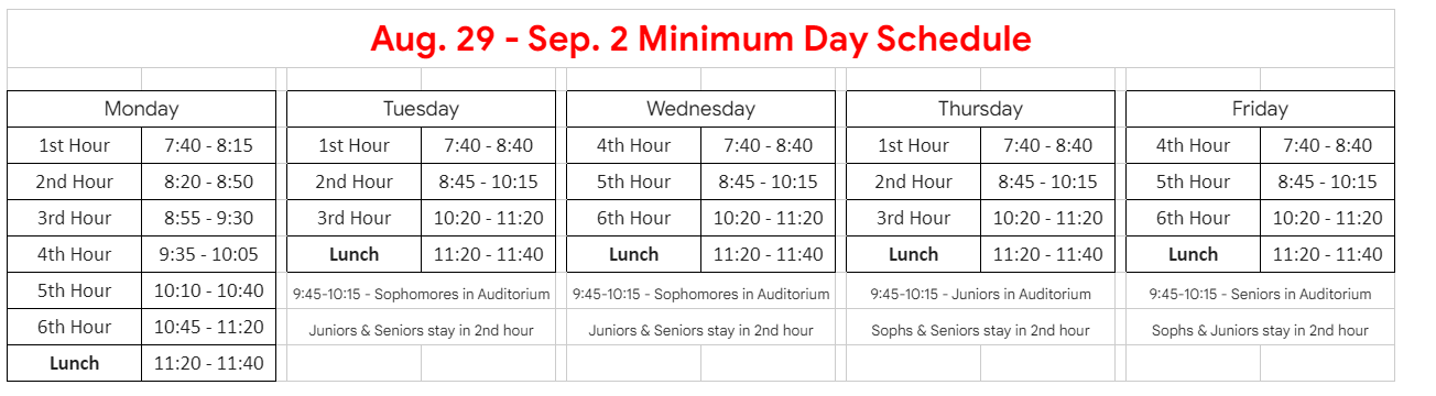1st week of school bell schedule