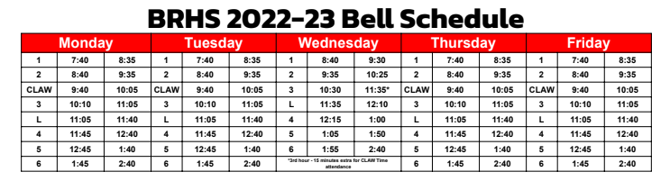 Bell Schedule 2022-23