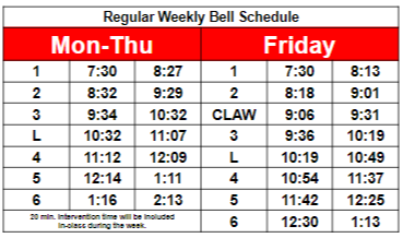 Bell schedule 2023-24