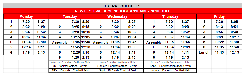 1st week of school scheduale