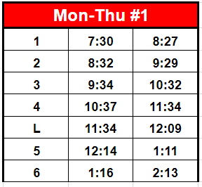 Regular schedule M-Th