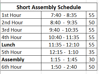 Short Assembly Schedule Clip