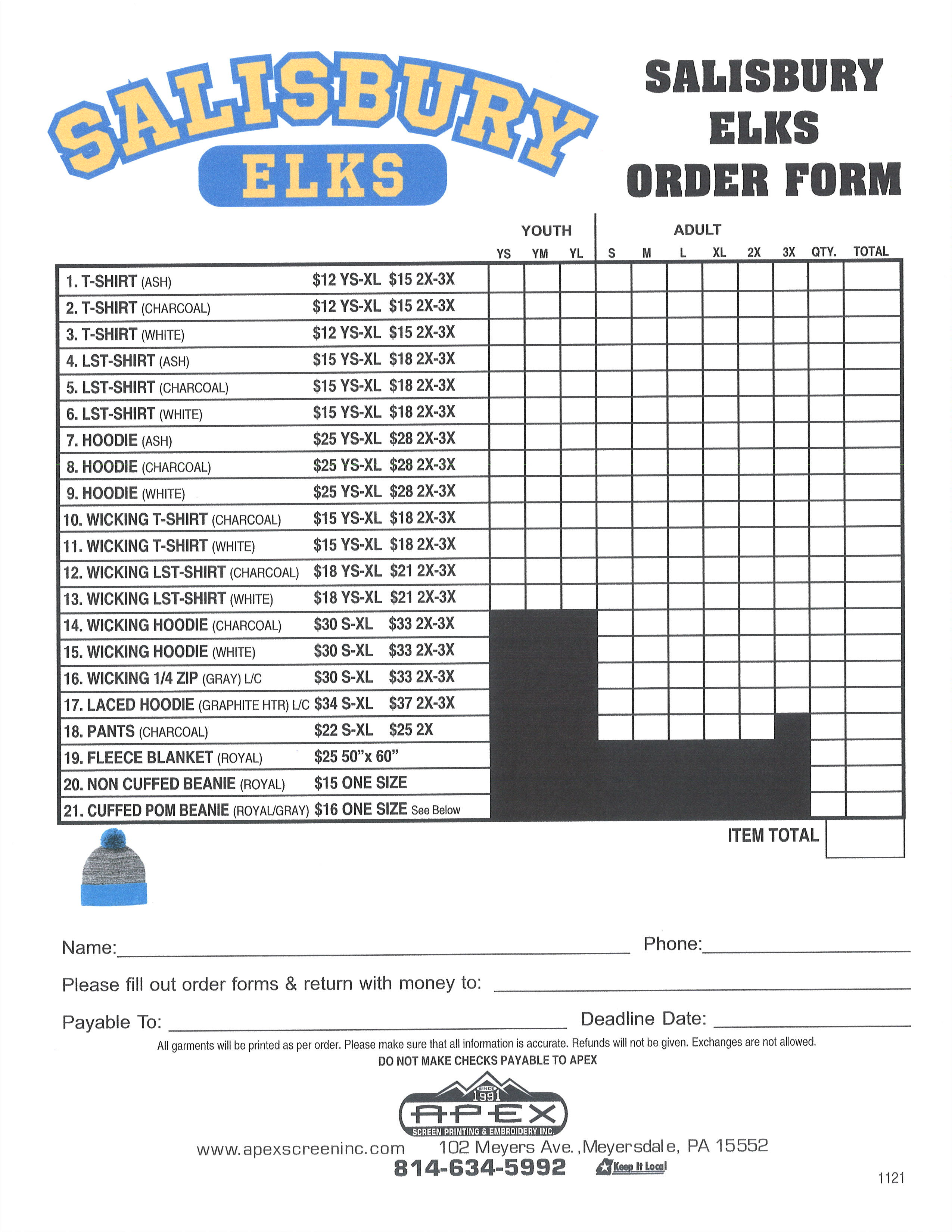 Elk lick order form