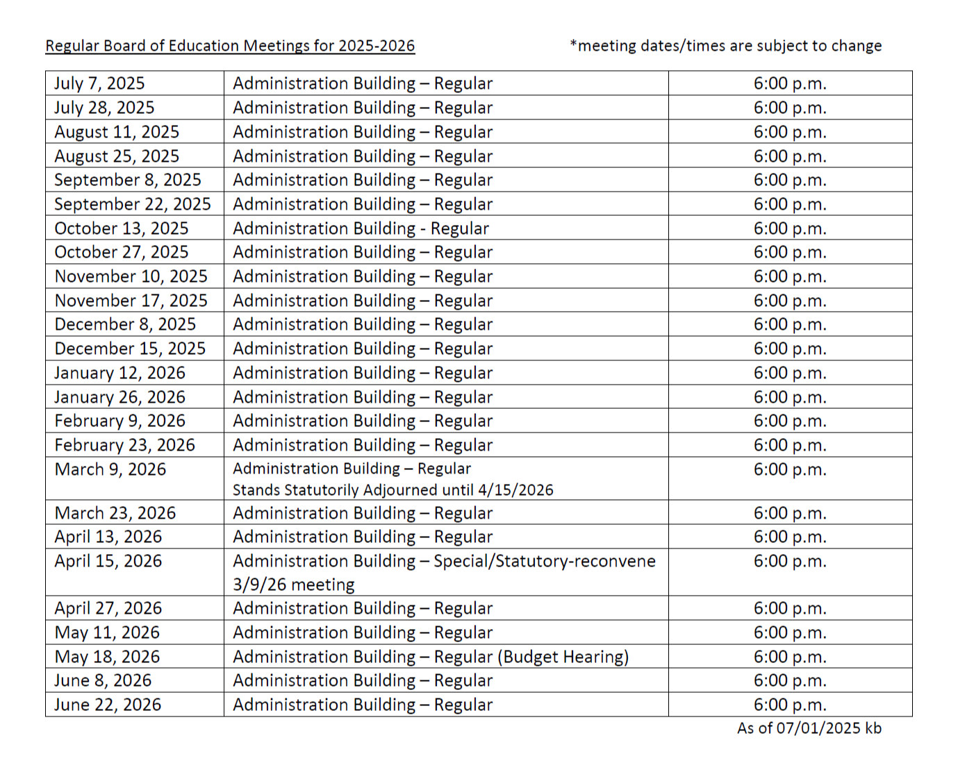 BOE Meetings