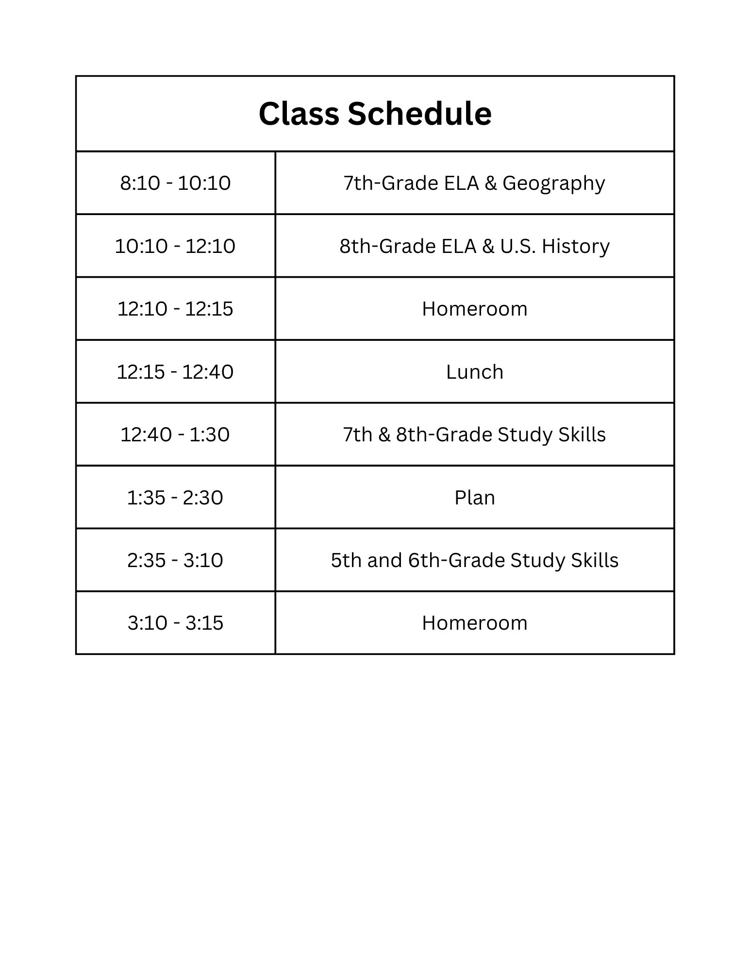 Mr. Canon's Class Schedule