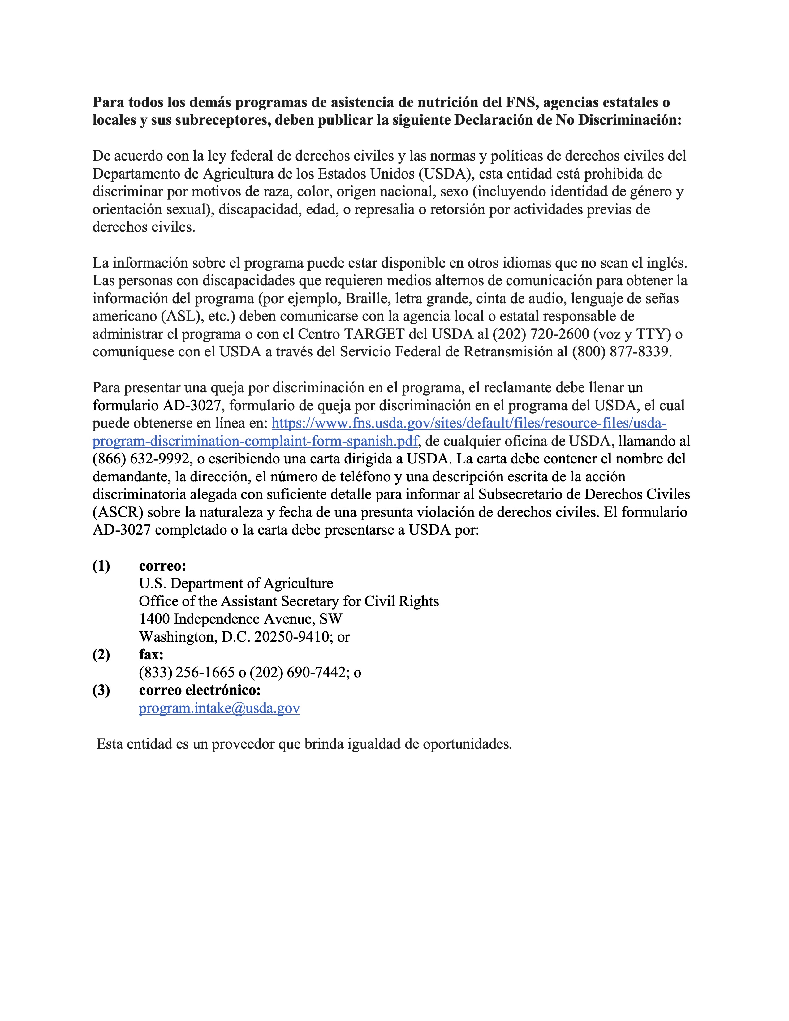 Spanish federal non-discrimination statement 2022