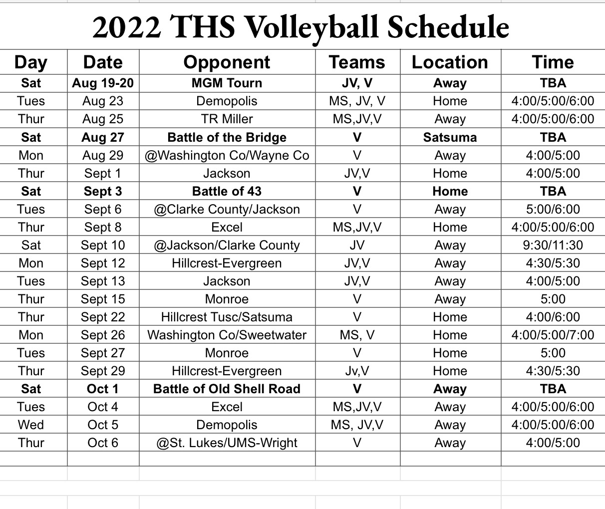 THS-TMS volleyball schedule 2021