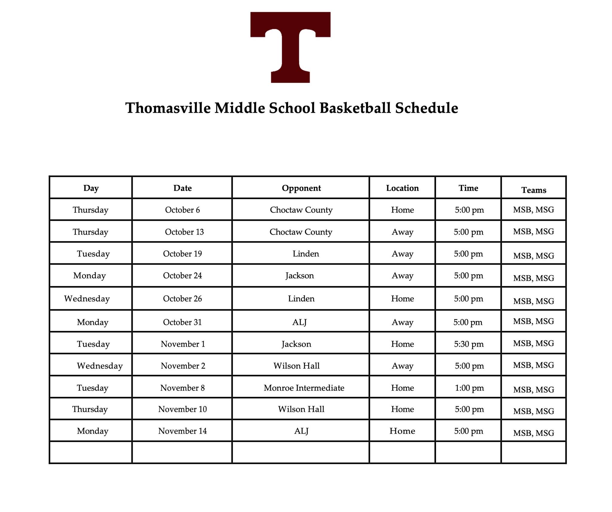 TMS basketball schedule 22-23