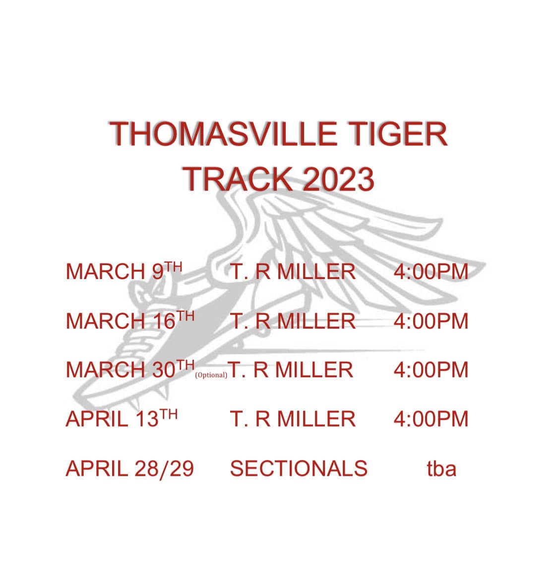 2023 THS track schedule